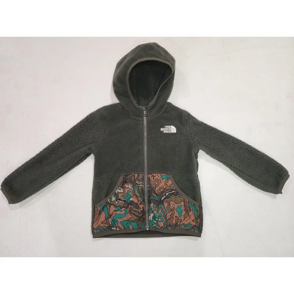 The North Face Kids Size 4 Olive Fleece Hooded Jacket Topo Camo Full Zip